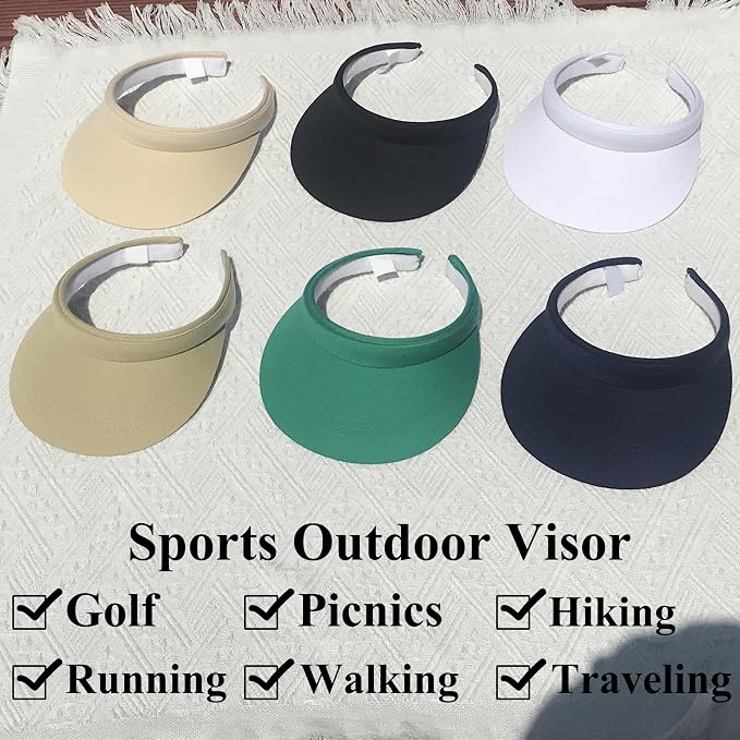 3 Pack Sports Sun Visor Hat Women Men Adjustable Clip On Visors Outdoor Golf - Image 5