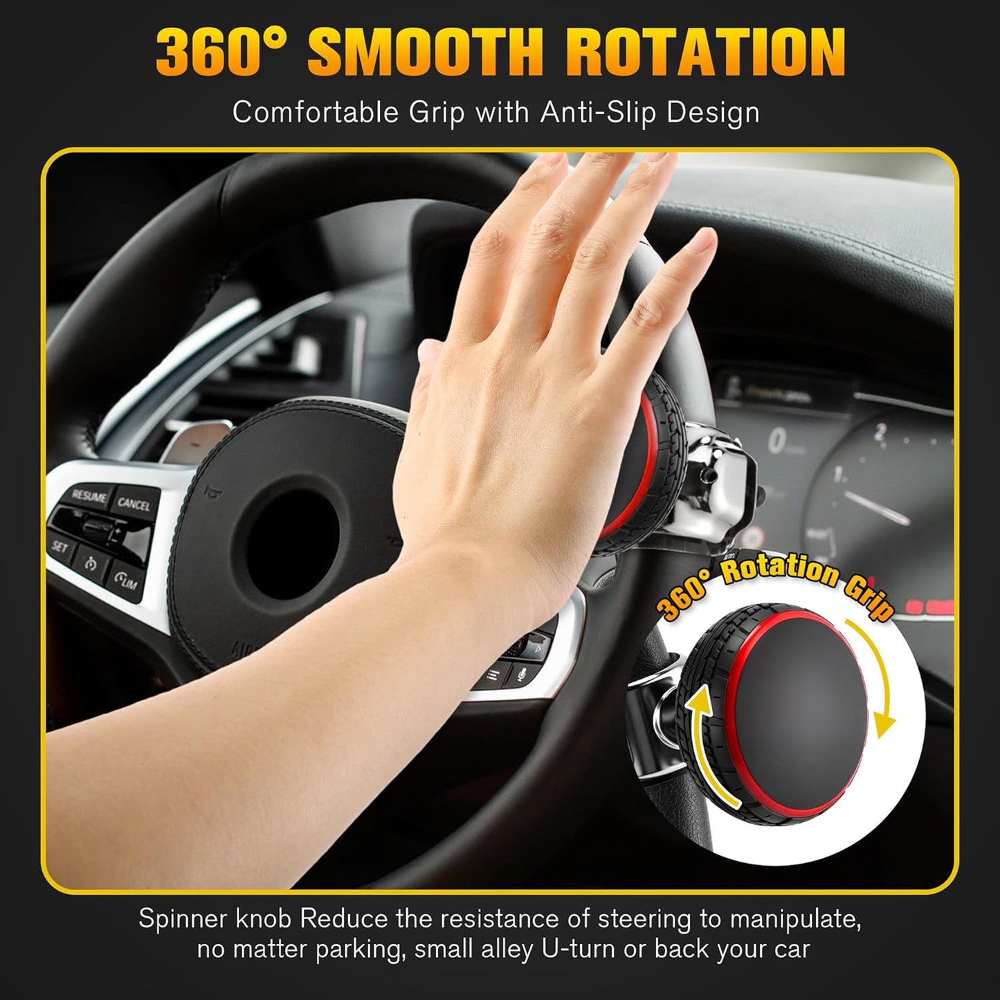 2 Pack Large Steering Wheel Knob Spinners, Vehicle Steering Wheel Spinner Ball Durable Suicide Knob for Car, SUV, Trucks, Tractors, Boat etc (Red,Black)