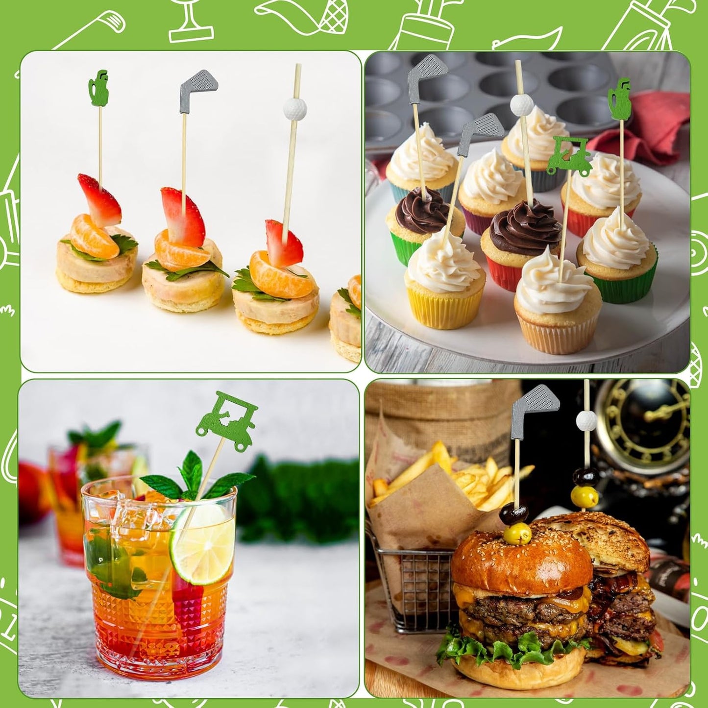 200Pcs Golf Cocktail Picks,4.7 Inch Golf Theme Decorative End Cocktail Skewers Sandwich Fruit Toothpicks for Appetizers Golf Catered Events Buffet Party Holiday Supplies,Style 1