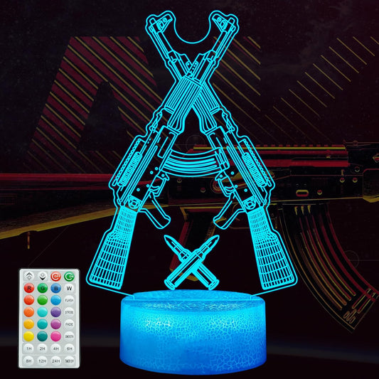 AK47 Night Light, Gun Model Gifts, 16 Colors Changing 3D Lamp with Remote Control, Dimmable, RGB Flashing Mode and Timer, Game Living Room Decoration, Holiday Xmas Gifts
