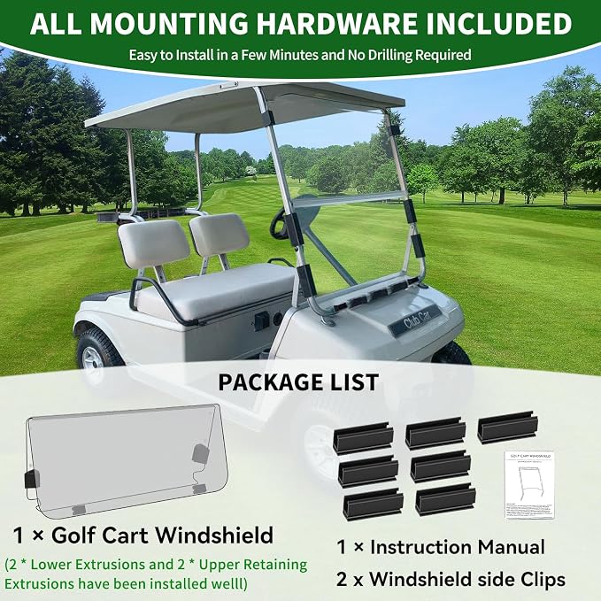 Golf Cart Foldable Windshield 3/16" Only Fits 1982-2000 Club Car DS 1"×1" - Image 8