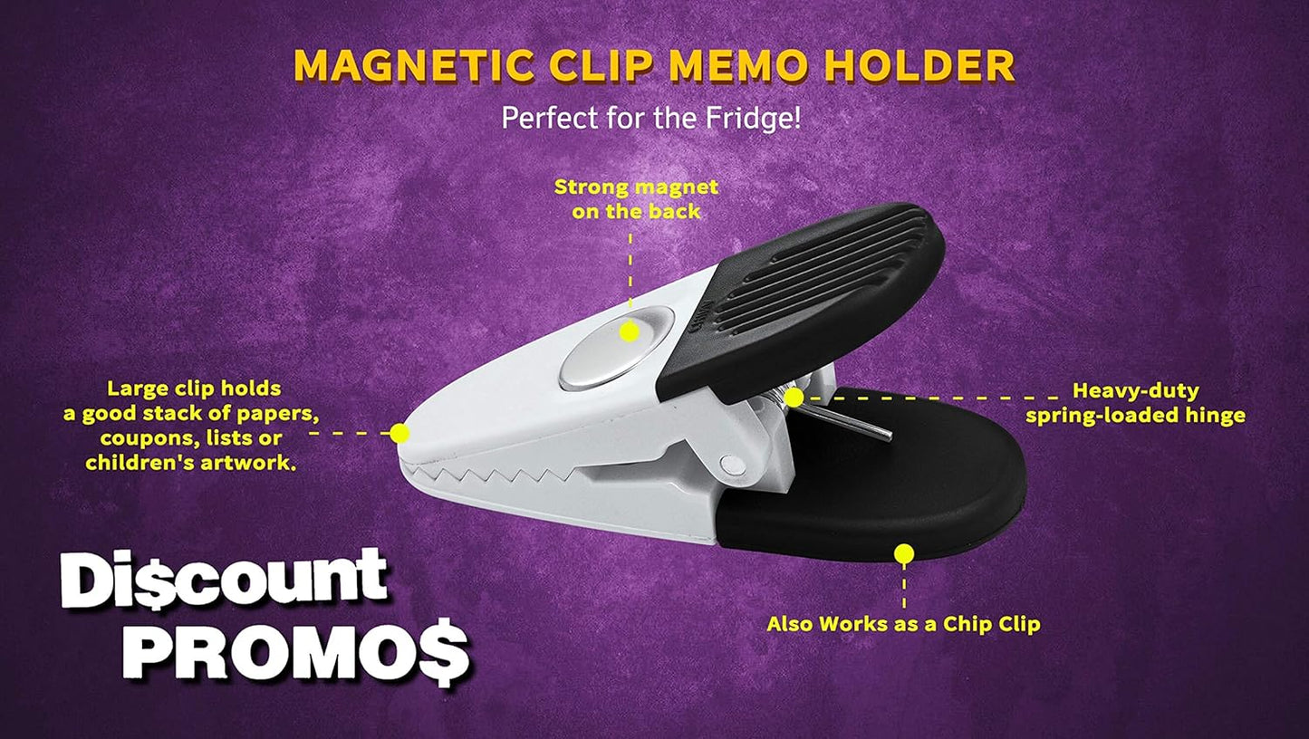 10 Magnetic Memo Holders Set - Large Clip, Plastic - White Black