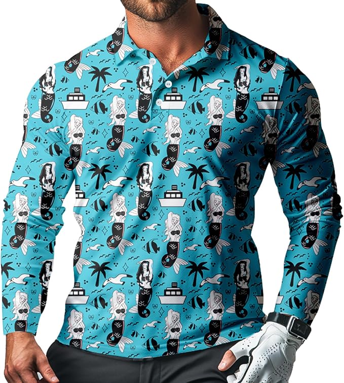 Men's Long Sleeve Golf Shirt Quick Dry 3 Button Work Fishing Outdoor Casual by SQPO