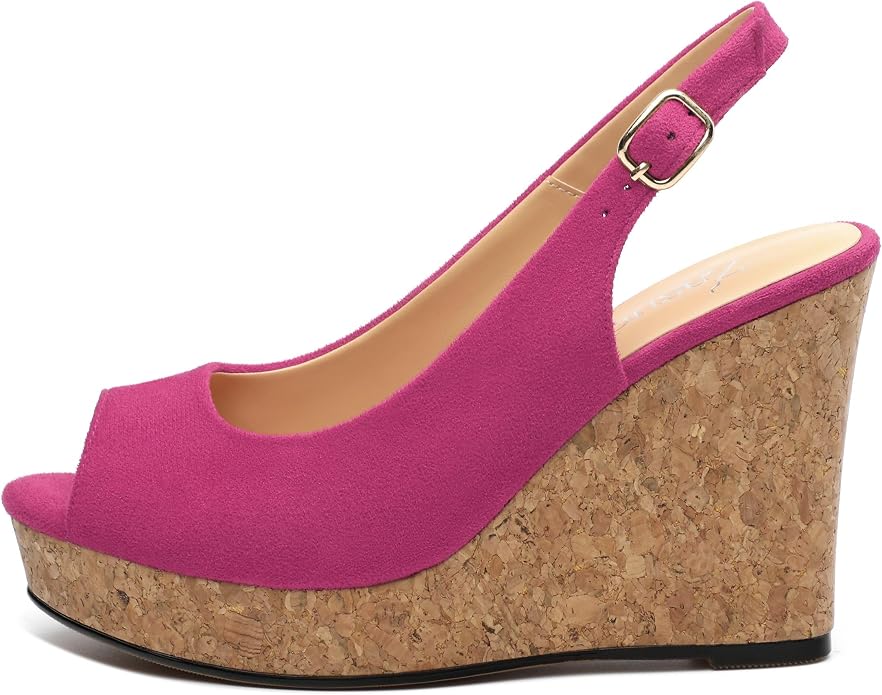 Womens Wedge Platform Sandals Peep Open Toe Slingback Buckle High Heel Dress - Image 2