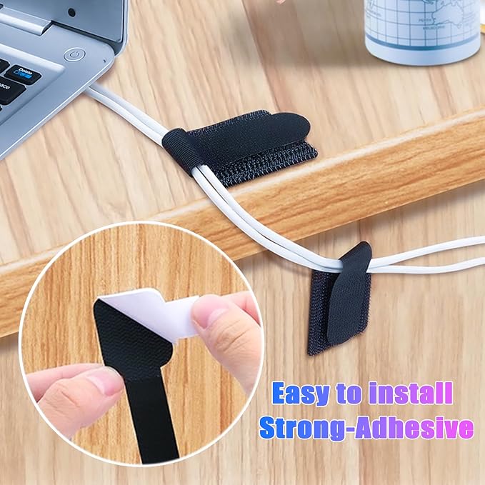 40+1 Hook and Loop Cable Ties, Sticky-Back Cord Organizer, Cable Clip, Self - Image 5