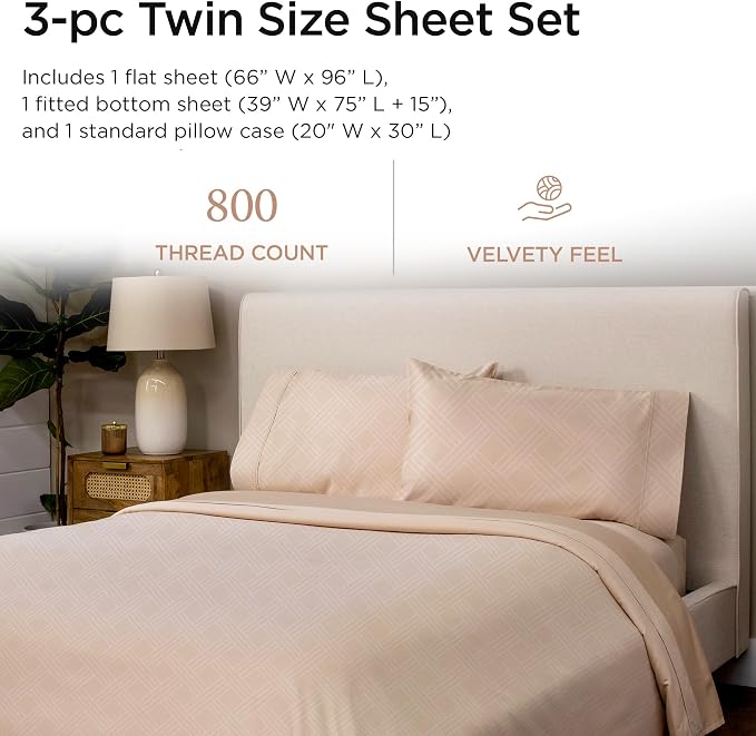Threadmill Twin Sheets for Twin Mattress | 800 Thread Count Jacquard Celine - Image 2