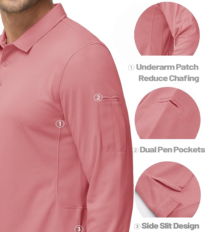 MAGCOMSEN Men's Polo Shirts 3 Button Quick Dry Performance Long Sleeve Tactical - Image 4