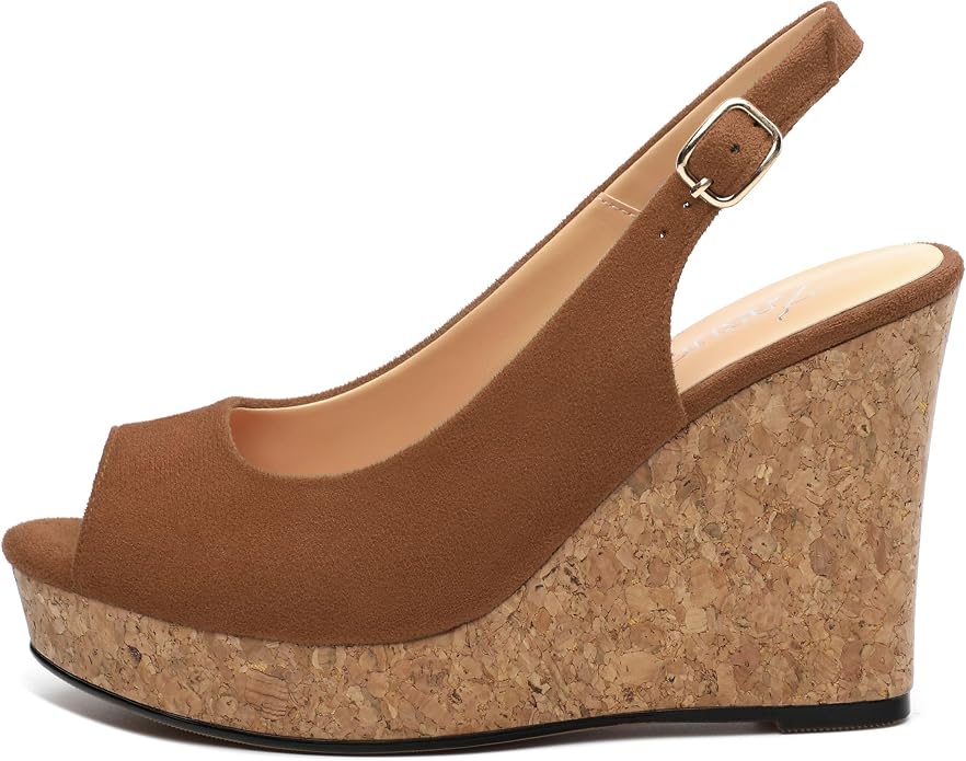 Womens Wedge Platform Sandals Peep Open Toe Slingback Buckle High Heel Dress - Image 2