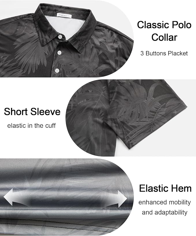 zeetoo Men's Polo Shirts Hawaiian Golf Polos Shirts Short Sleeve Performance - Image 6