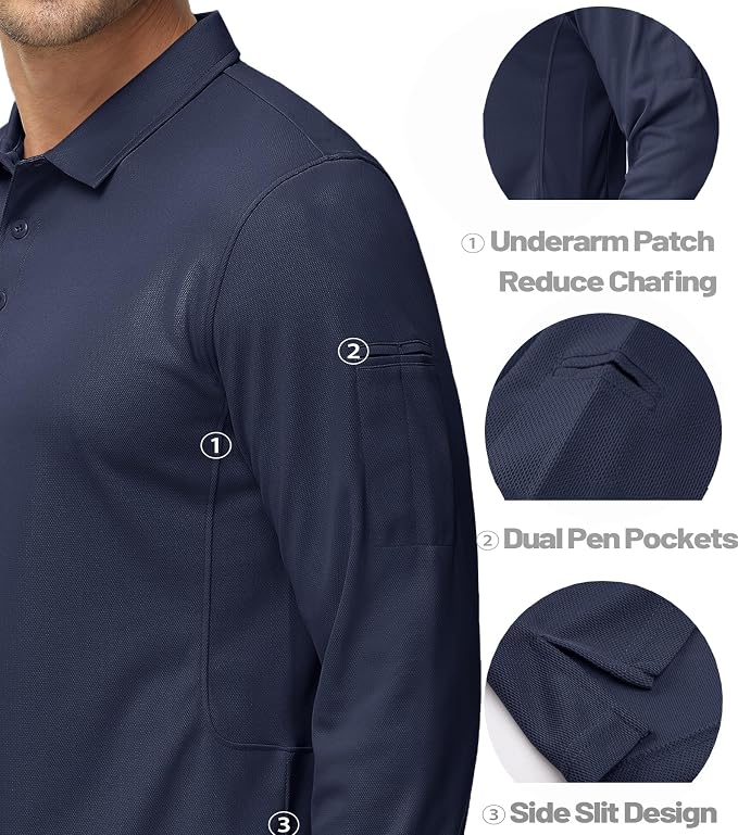 MAGCOMSEN Men's Polo Shirts 3 Button Quick Dry Performance Long Sleeve Tactical - Image 4