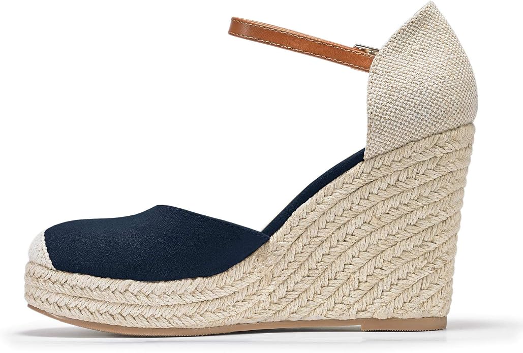 FISACE Womens Summer Espadrille Heel Platform Wedge Sandals Ankle Buckle Strap - Image 4