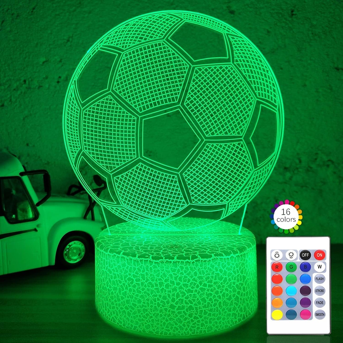 i-CHONY Soccer Gifts Night Light for Kids,Soccer 3D Illusion Lamp 16 Colors Dimmable Bedroom Decor Bedside Lamp,with Remote & Smart Touch,Birthday Xmas Idea Gift for Boys Girls Kids