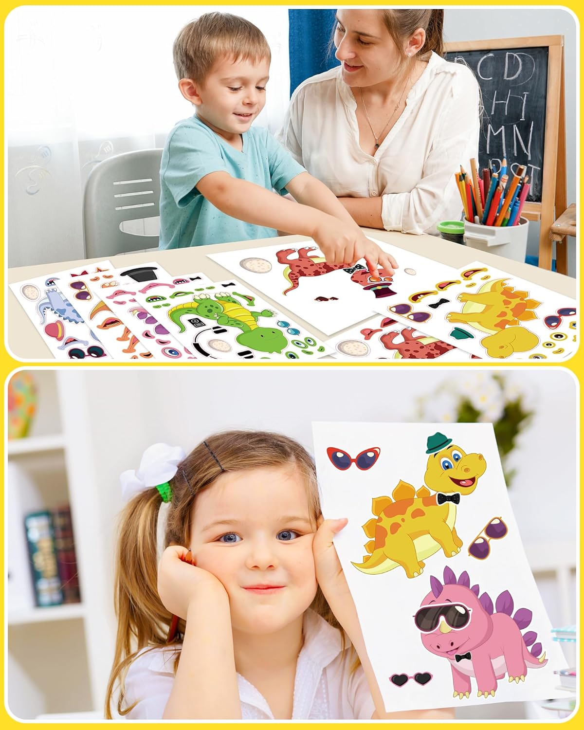 24 Pcs Make Your Own Dinosaur Sticker Sheets, Dinosaur Party Favors Face Stickers for Kids Boys Toddlers Crafts Activities Gift Bags Birthday Party Valentines Day Gifts for Kids Classroom