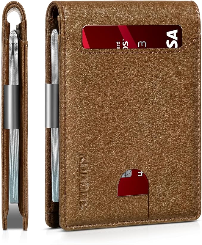 RUNBOX Money Clip Wallets for Men, Slim Leather Mens Bifold Wallet, RFID by RUNBOX