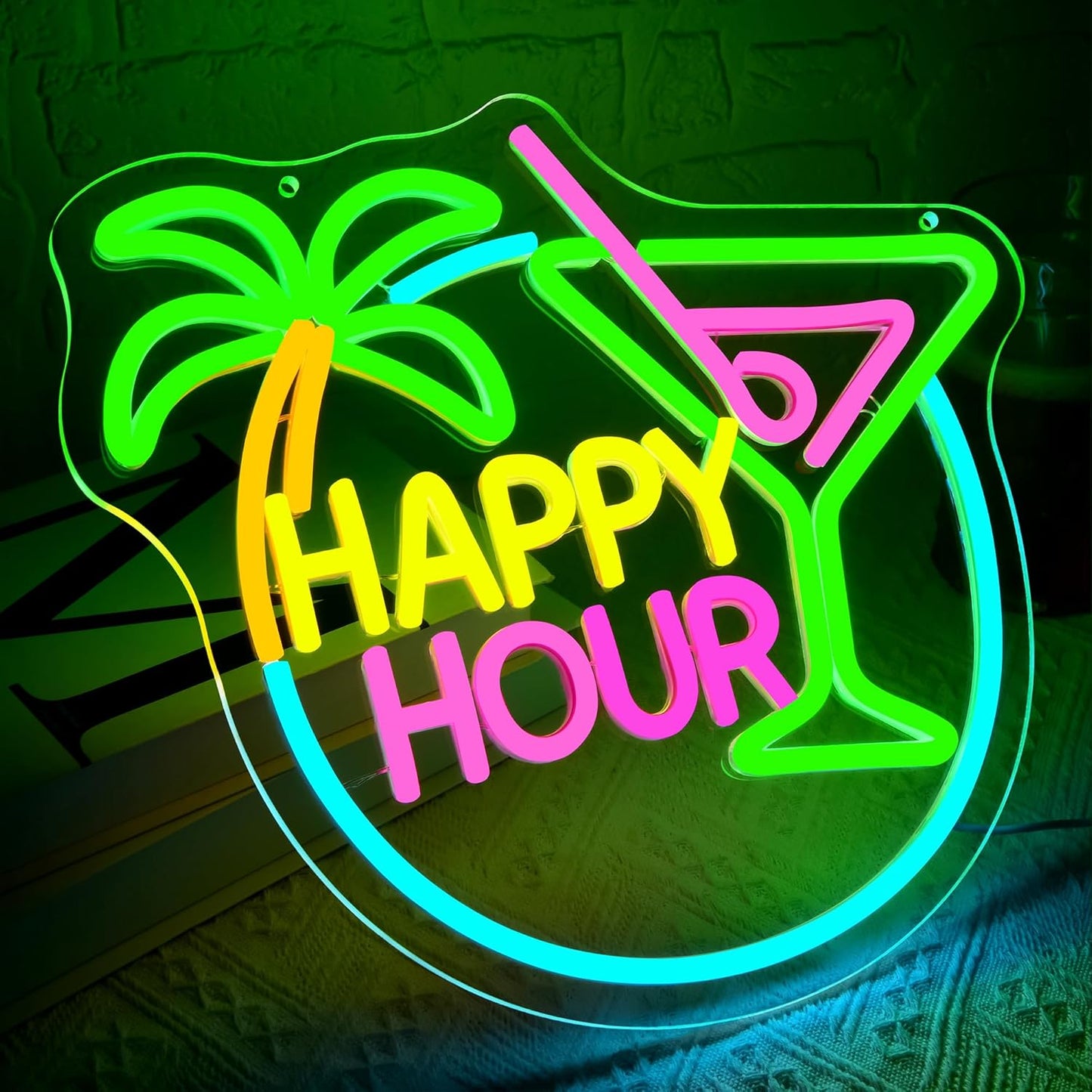 Happy Hour Neon Sign for Wall Decor Dimmable Cocktail Neon Light for Man Cave Bedroom Bar Sign for Home Bar Beer Store Hotel Party Club Office Birthday Gifts Art Size13.7 * 12.5In(WZCP129)