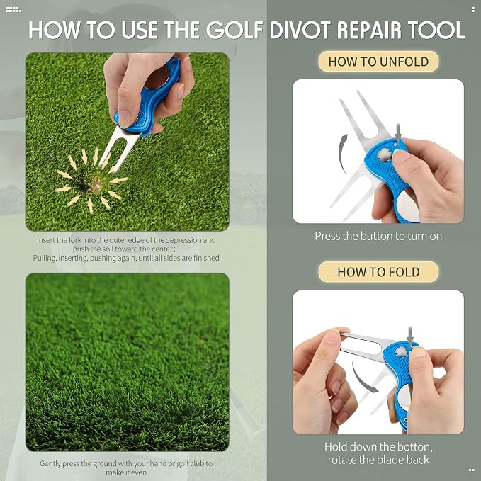 Skylety 4 Pcs Golf Divot Repair Tool Metal Foldable Golf Divot Tool - Image 4