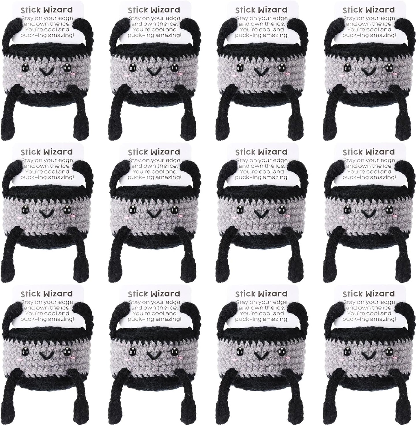 12pcs Funny Hockey Puck Gifts for Team Bulk Positive Hockey Balls with Motivational Cards Handmade Mini Crochet Team Gift for Coach Women Men Coworker Birthday Christmas Party Favors