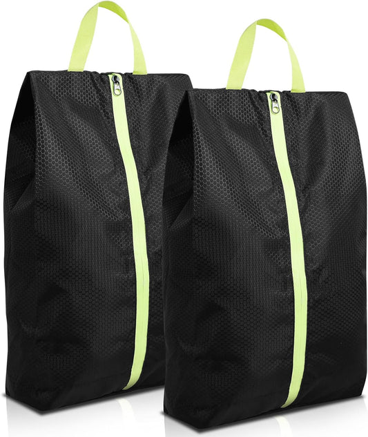 2 Pack Travel Shoe Bags, Soccer Cleat Bag Smell Proof for Sports, Water Resistant Odor Absorbing Golf Shoe Organizer for Sports Travel Work, Black