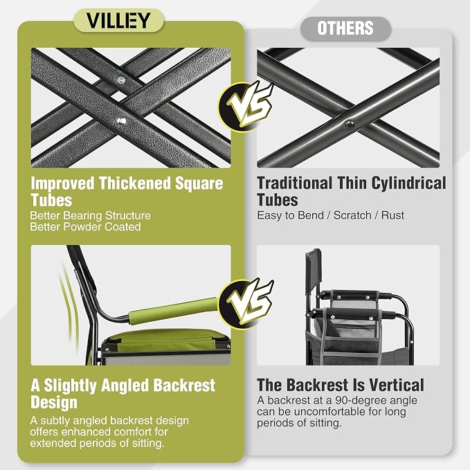 VILLEY Heavy Duty Directors Chair, Folding Camping Chairs, - Image 5