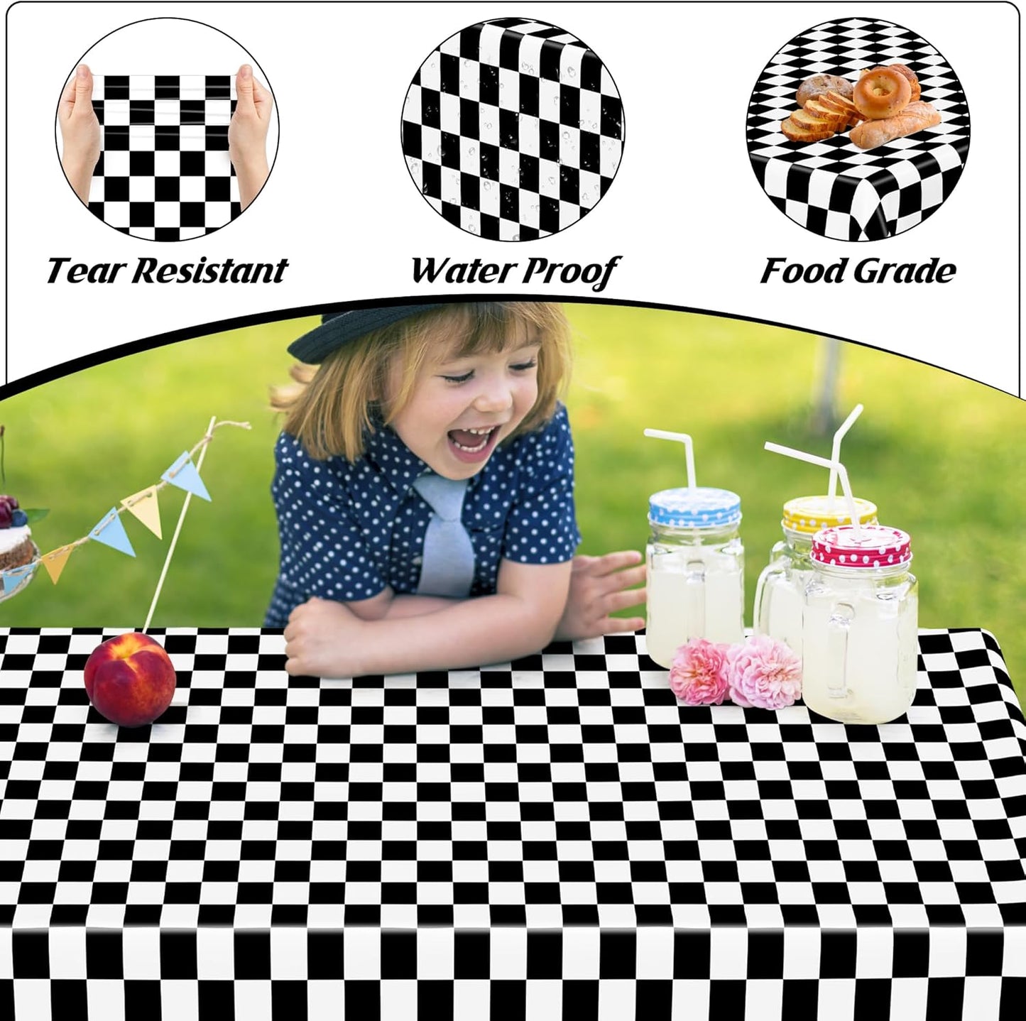 12Pack Table Cloth Rectangle Table, 54" x 108" Plastic Tablecloth, Black and White Checkered Table Covers, Waterproof Disposable Table Cloth for Outdoor Picnic Indoor Birthday Party Supplies Dinner