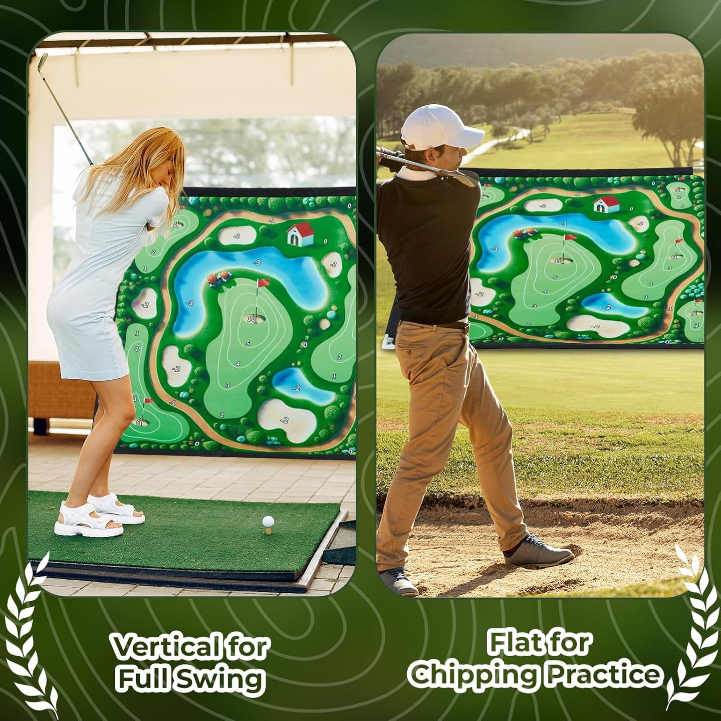 2-in-1 Portable Golf Chipping Game Set Adjustable Golf Practice Mat with 3-Level Golf Clubs 40 Sticky Balls for Indoor Outdoor Training Playing Chipping Golf Game Practice for Golfers 6FT × 6FT