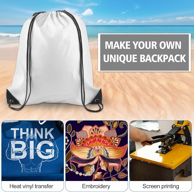 KUUQA 12 Pcs Drawstring Backpack Bags Bulk White Drawstring Bag Foldable Gym - Image 3