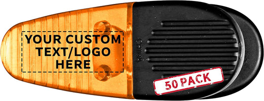 50 Magnetic Memo Holders Set - Customizable Text, Logo - Large Clip, Plastic - Orange