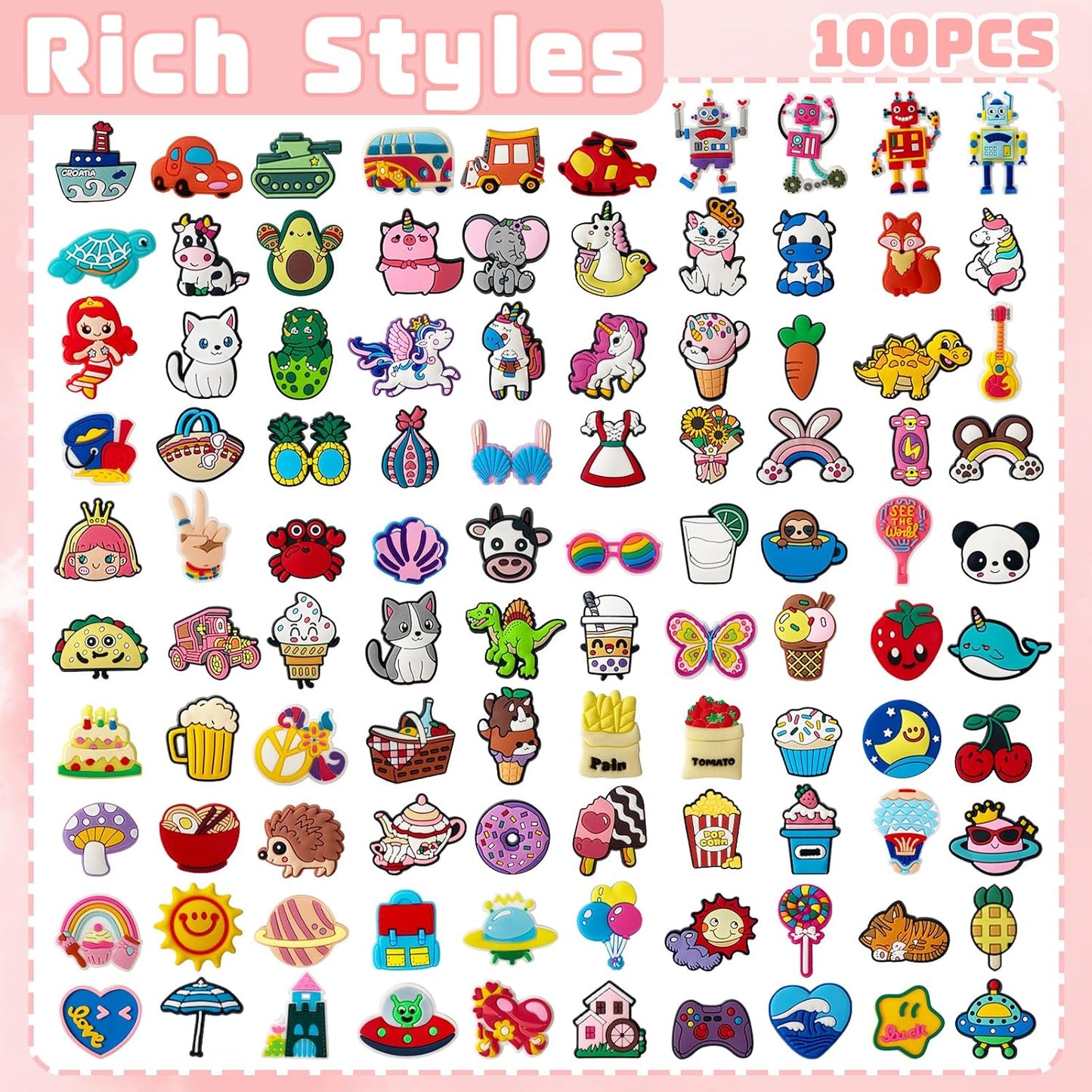 100 Pcs Cute Pencil Topper Decoration,Bulk Random Pencil Topper Accessories,Different Pencil Clips Decorations for Pupil/Junior Students Gifts,Awards,Prize