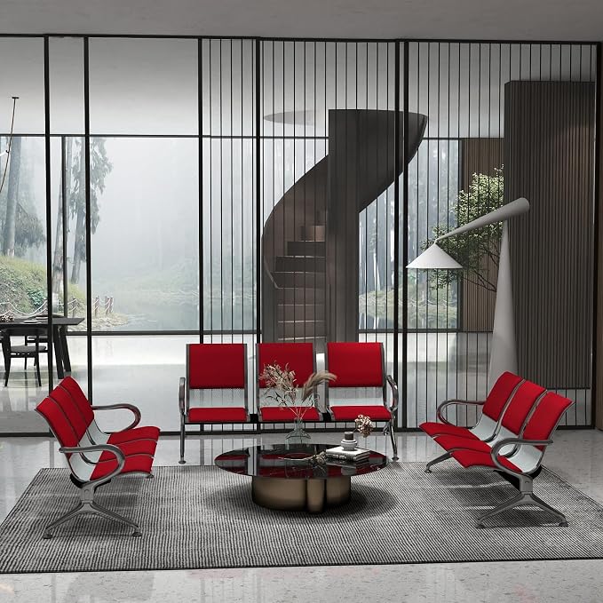 Kinfant Red 9-Seat Waiting Room Chairs - Image 3