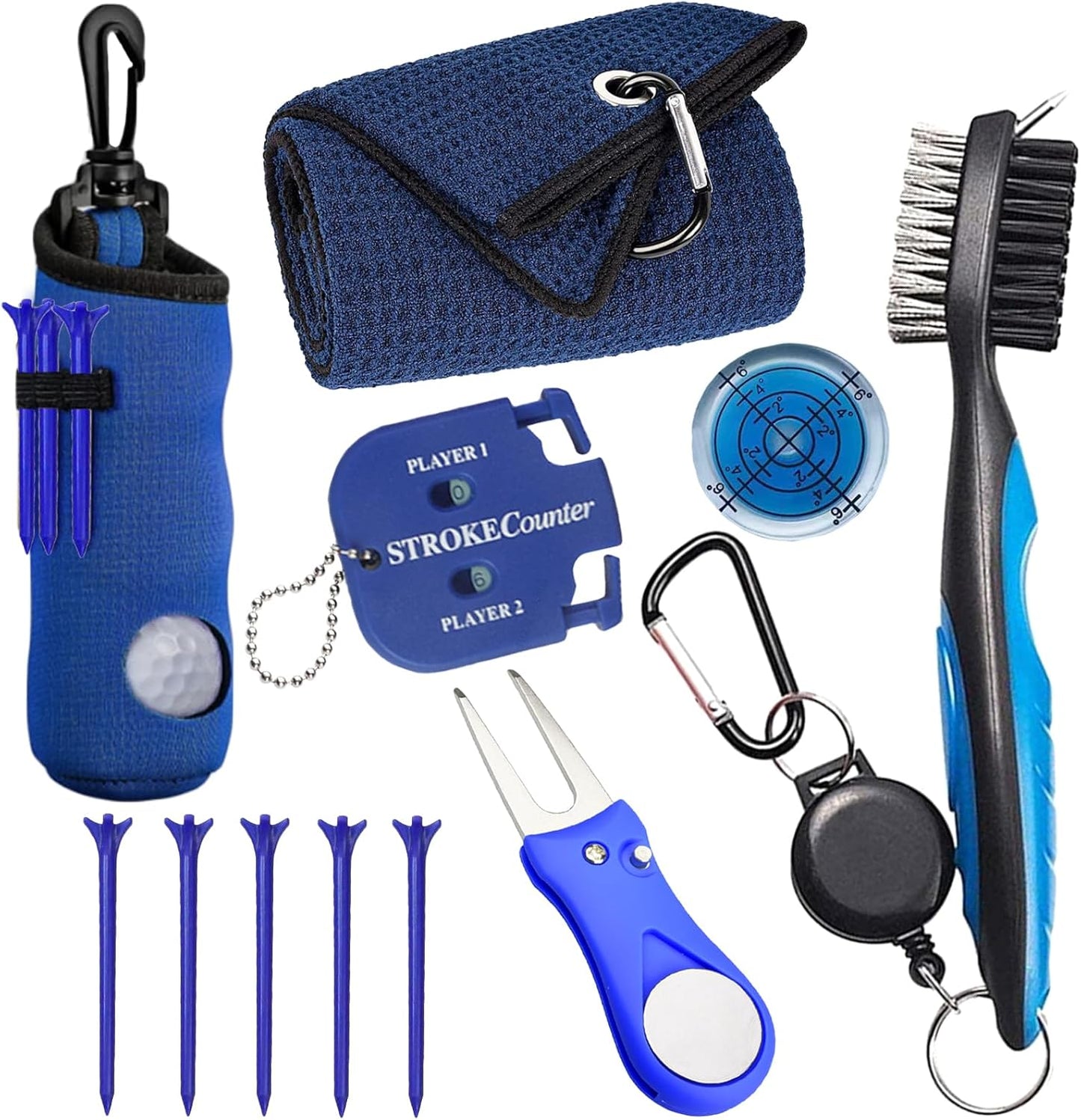 11 Pcs Golf Accessories Kit, Include Golf Tees Golf Towel Golf Ball Bag with Hook Cleaner Brush Golf Ball Marker Golf Divot Tool Golf Score Counter