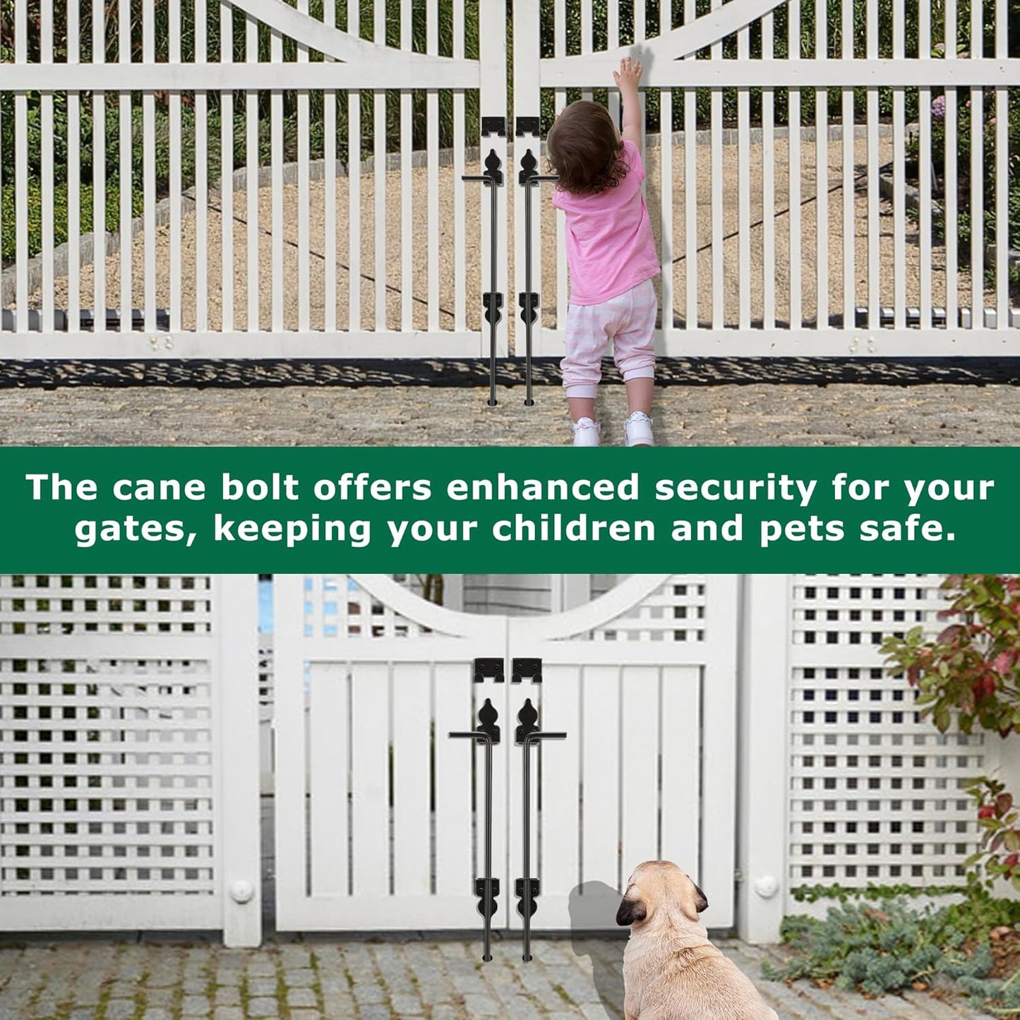 24" Heavy Duty Cane Bolt Gate Drop Rod for Vinyl Gate Latch, Cane Bolts for Gates for Wood PVC Vinyl Metal Fences Gates-1 Pack