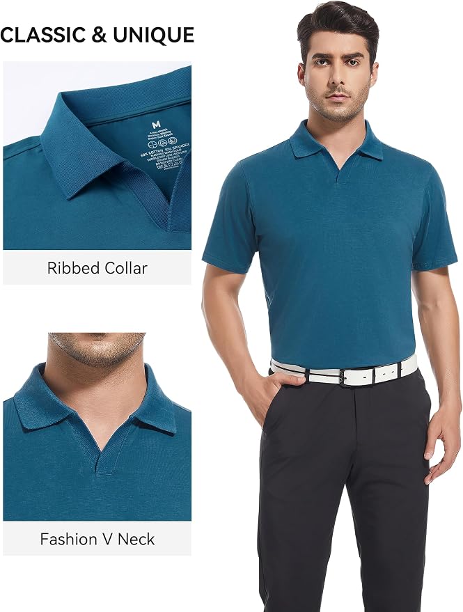 Esabel.C Jacquard Golf Shirts for Men Moisture Wicking Short Sleeve Performance - Image 4