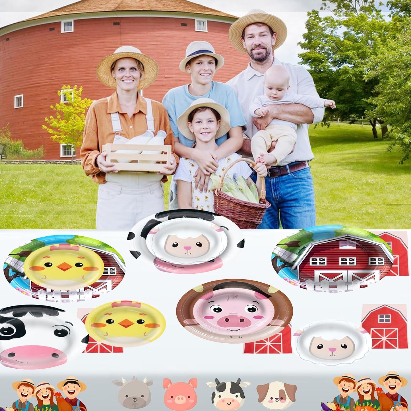 180Pcs Farm Animals Party Supplies Paper Plates and Napkins Serve 60 Disposable Tableware Set for Birthday Party Decorations Game Day Family School Holiday Sports Events