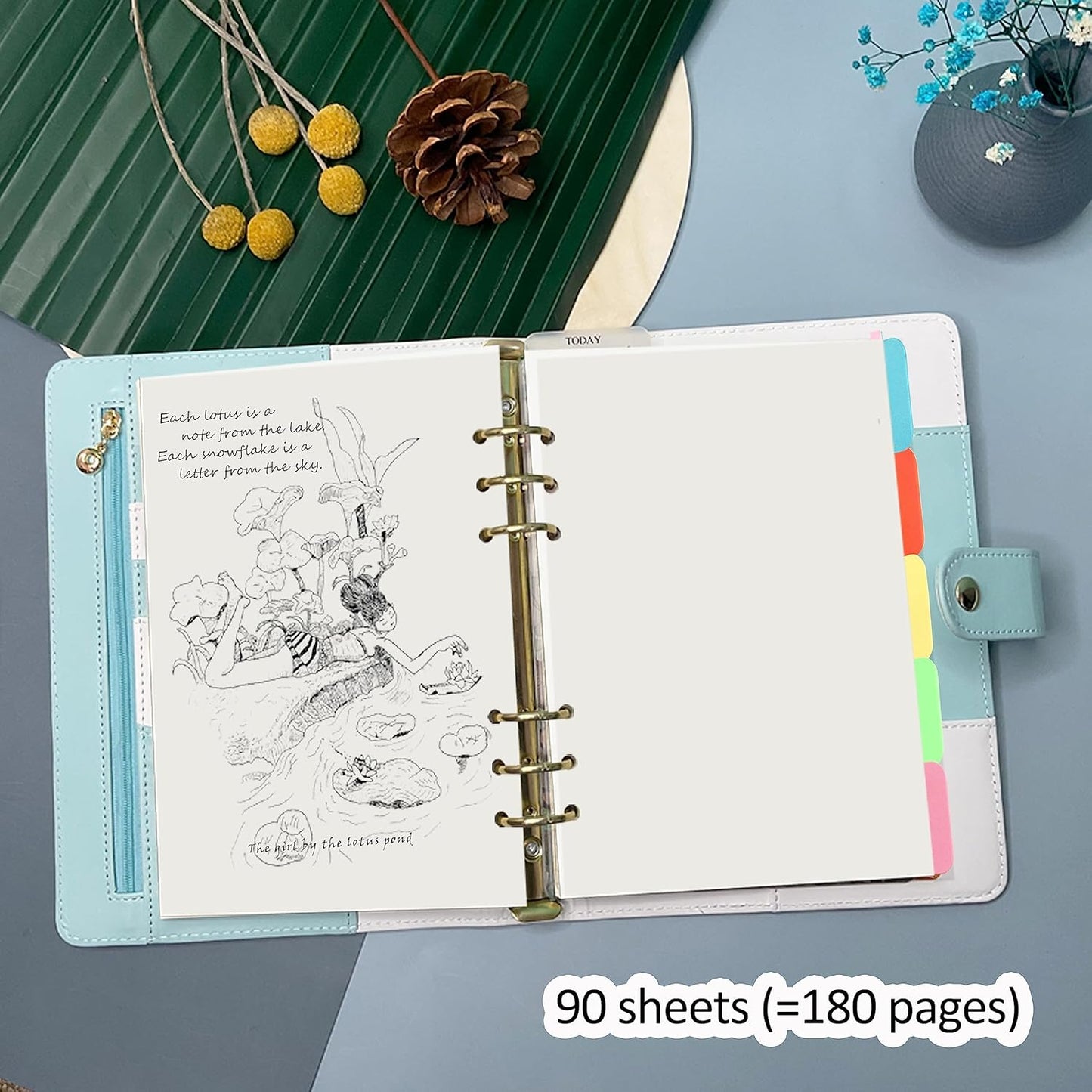 Harphia A5 6 Holes Binder Refill Value Set, 90sheets plain blank loose leaf paper with stickers and dividers, planner inserts with binder pockets for A5 binder 6 holes refillable notebook,005da5blank