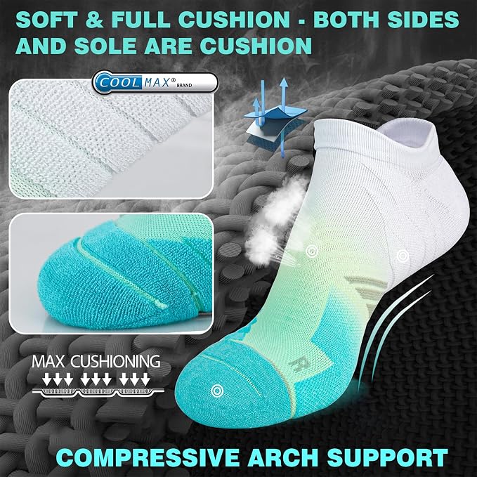 Hylaea No Show Running Athletic Anti-Blister Wicking Coolmax Socks, Seamless - Image 5