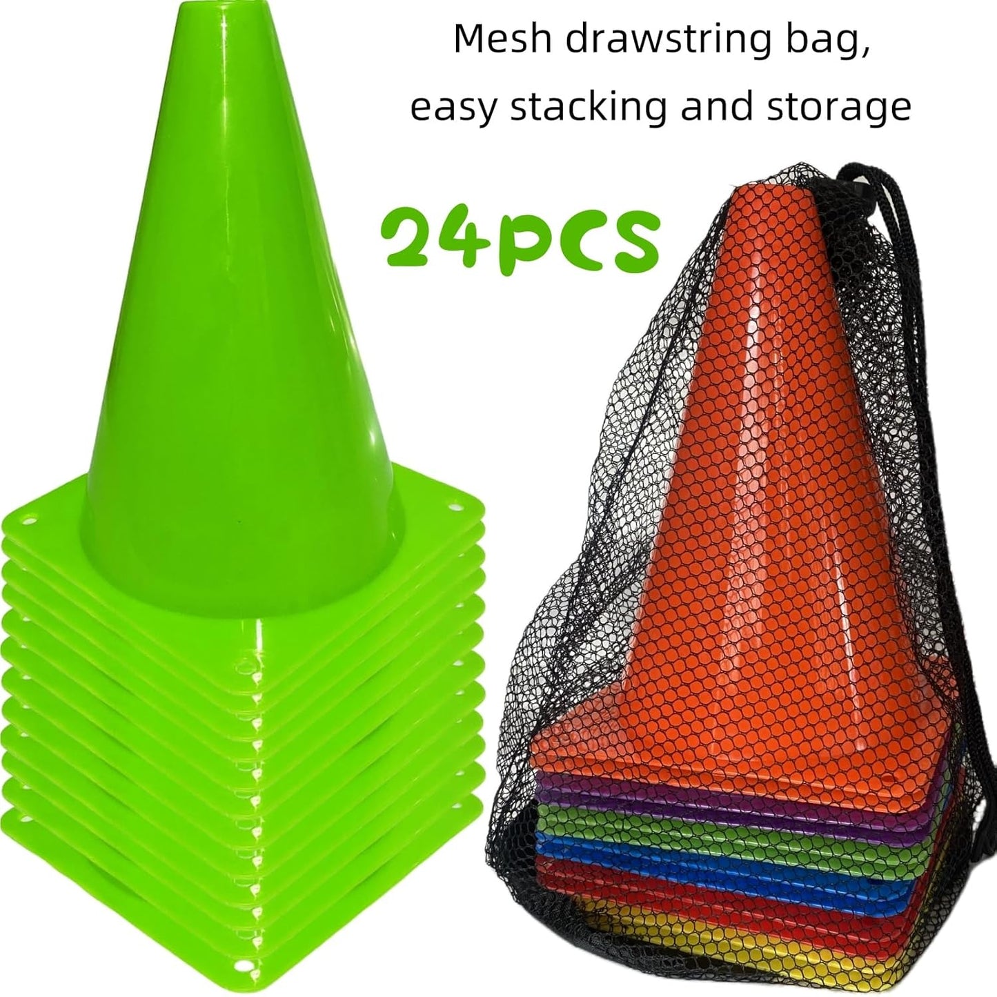 24 Pcs 7 Inch Plastic Traffic Cones, Basketball Football Drills, Skating, Sport Training Agility Markers, Indoor Outdoor Games, Multicolor