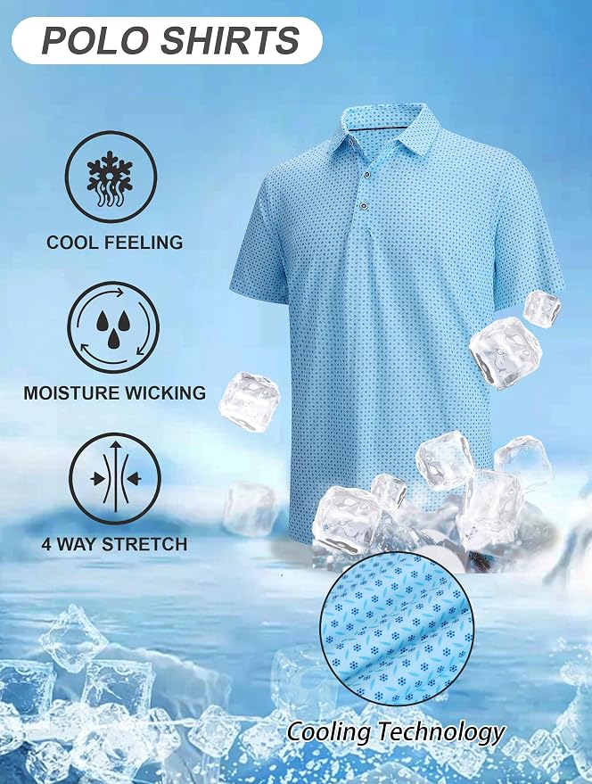 Esabel.C Golf Shirts for Men Dry Fit Performance Short Sleeve Print Moisture - Image 4