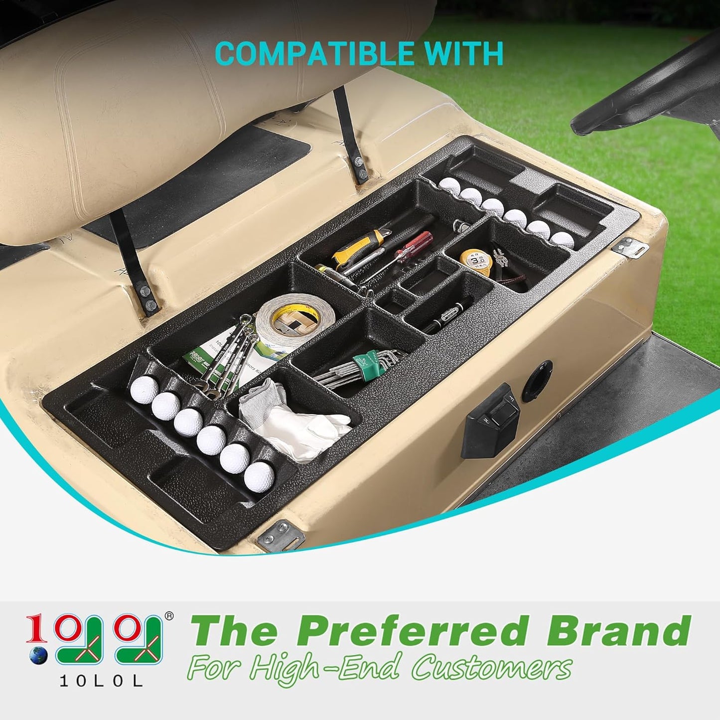 10L0L Golf Cart Under Seat Storage Tray Fits EZGO TXT, RXV, Club Car DS, Club Car Precedent, Yamaha G29, Electric Vehicle with Original Trojan Battery Underseat Organizer Container Holder Plate