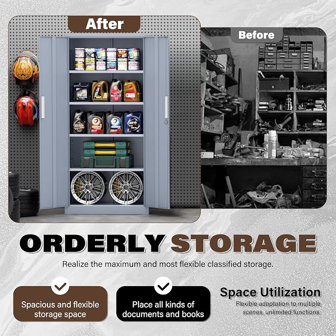 Incbruce 72” Metal Storage Cabinet, Locking Steel Storage Cabinet - Image 6