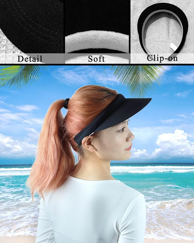 3 Pack Sports Sun Visor Hat Women Men Adjustable Clip On Visors Outdoor Golf - Image 5