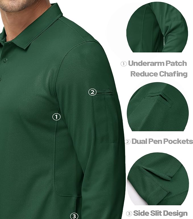 MAGCOMSEN Men's Polo Shirts 3 Button Quick Dry Performance Long Sleeve Tactical - Image 4