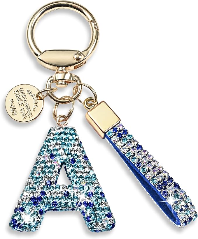 Pink Blue White Initial Letter Keychain Gift by JINGUAZI
