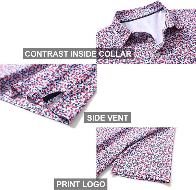 Golf Shirts for Men Dry Fit Short Sleeve Print Performance Moisture Wicking - Image 4