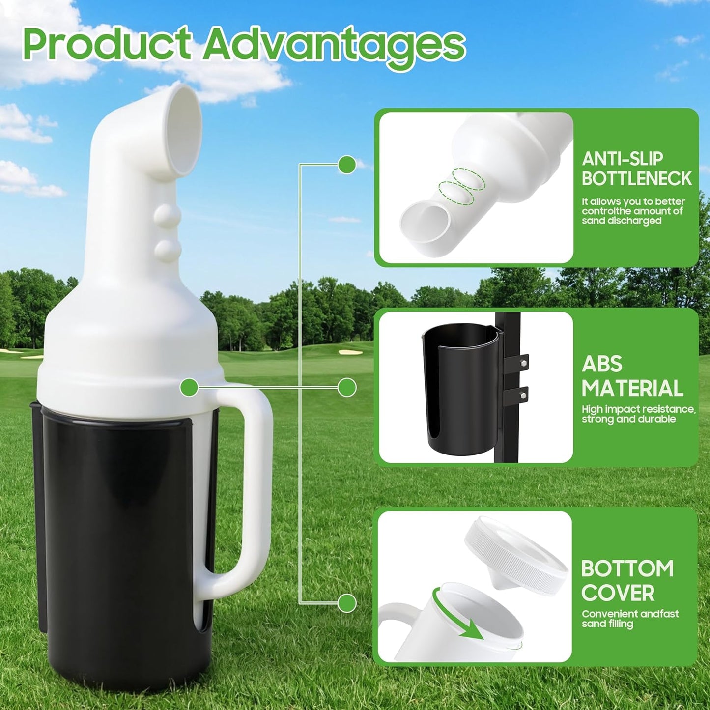 10L0L Universal Golf Cart Sand Bottle for Yamaha EZGO Club Car with 1" Square Tube Bracket, No Drilling Divots Filler Sand & Seed Bottle