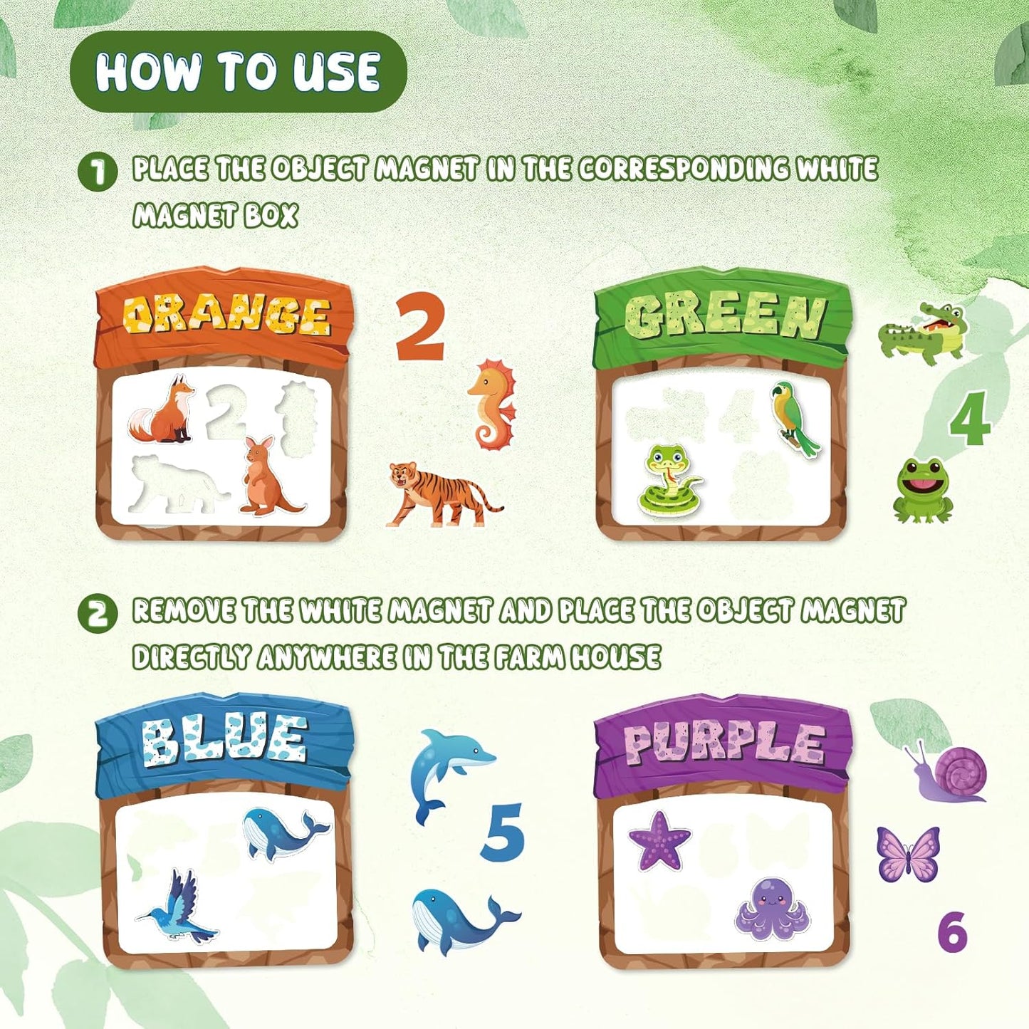 10Pcs Magnetic Color Sorting Set 60 Fridge Magnets for Kids, Cute Animal Refrigerator Magnets for Kids Early Education Color Sorting Shape Matching