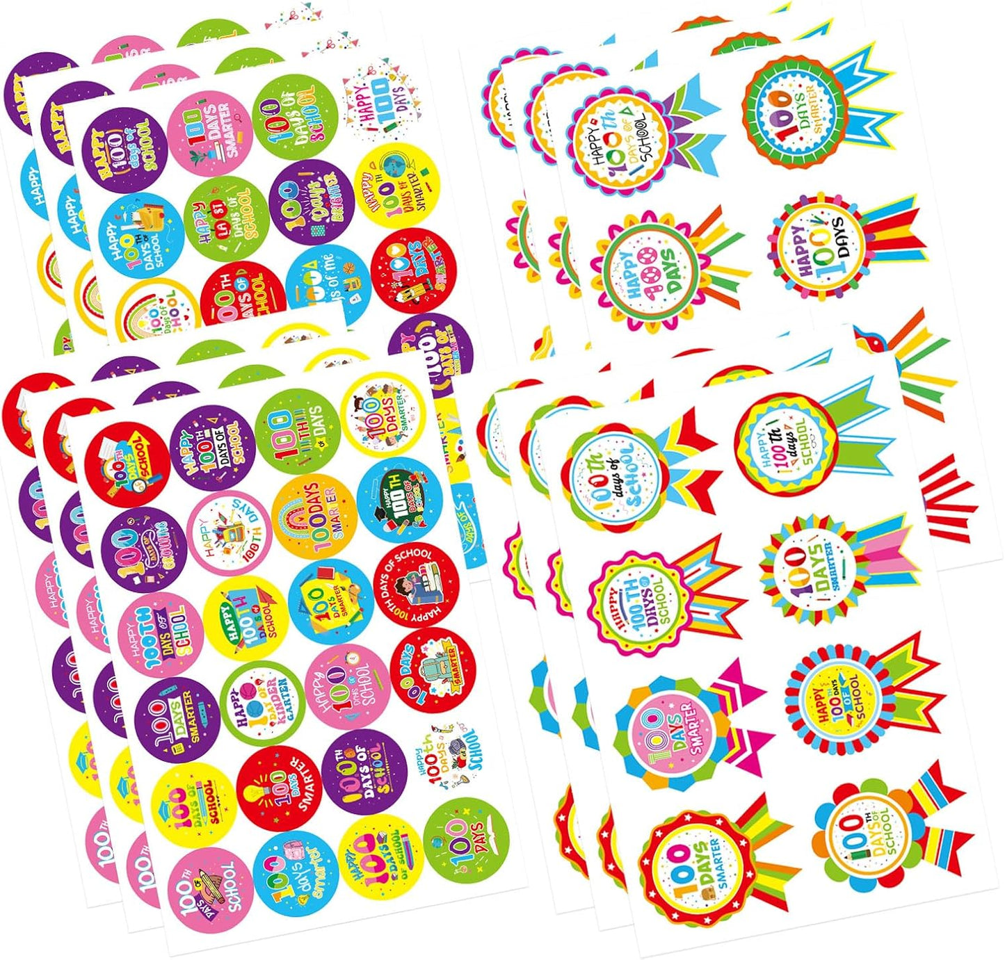 192 PCS Happy 100 Days of School Stickers for Kids, 100th Day Smarter Badge Reward Stickers, Teacher Reward Smarter Sticker School Party Favors