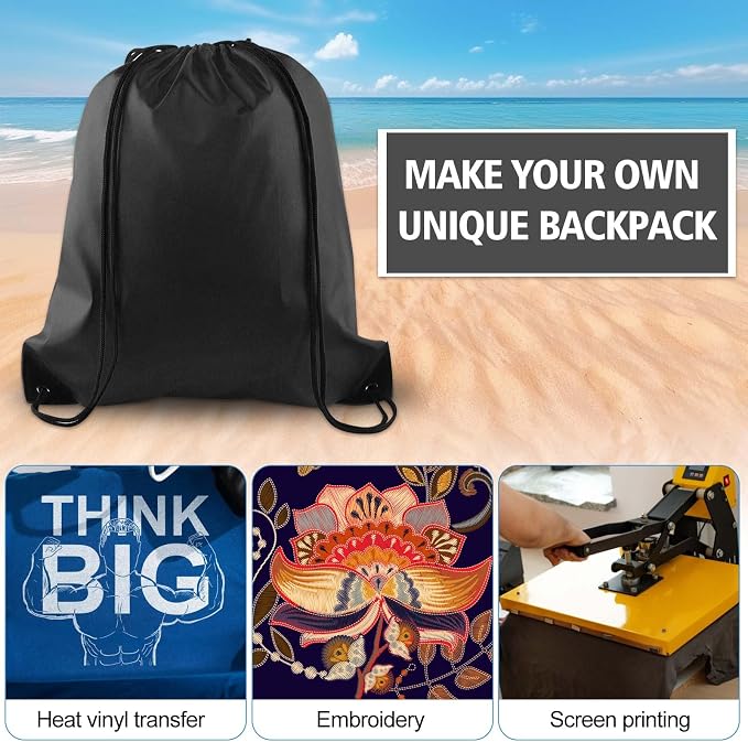 KUUQA 100Pcs Black Drawstring Backpack Bag Sack Drawstring Bags Bulk String - Image 4