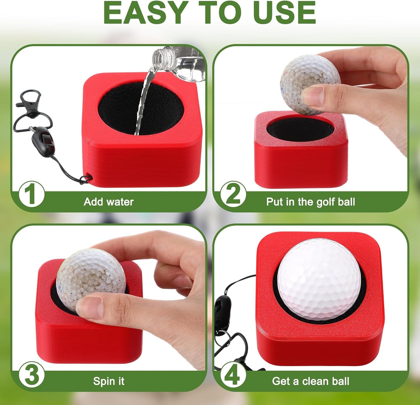 2 Pack Portable Golf Ball Cleaner, 3D Printed Magnetic Golf Ball Washer Tool, Clip on Accessories for Bag or Cart, 4 Pcs Removable and Replaceable Soft Microfiber Cloth, for Gift Giving