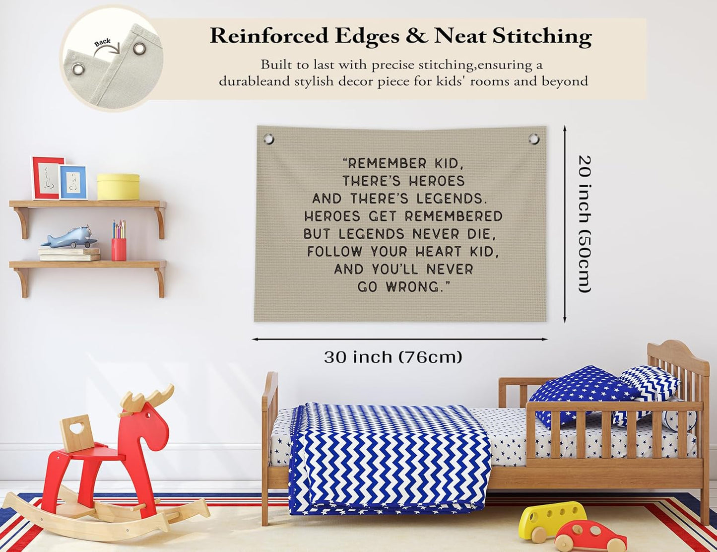 Inspirational Nursery Wall Decor, Boy Nursery Decor Canvas Banner, Motivational Hanging Banner Flag Wall Art Decor for Kids Boys Room Bedroom Playroom, 20x30 in