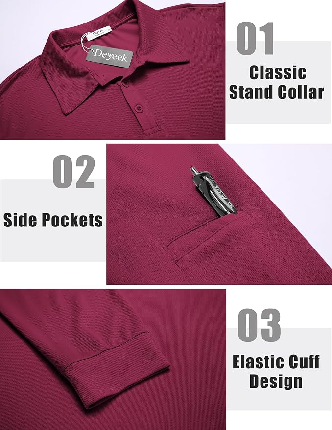 Deyeek Men's Polo Shirts Long Sleeve Golf Polo Shirts - Image 3